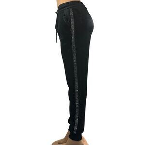 Black Silver Embellishment Velour Joggers Pants